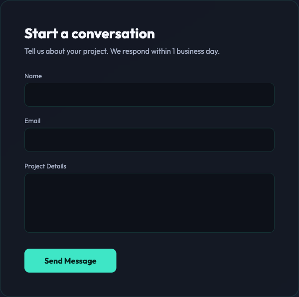 Contact form — start a conversation about your project